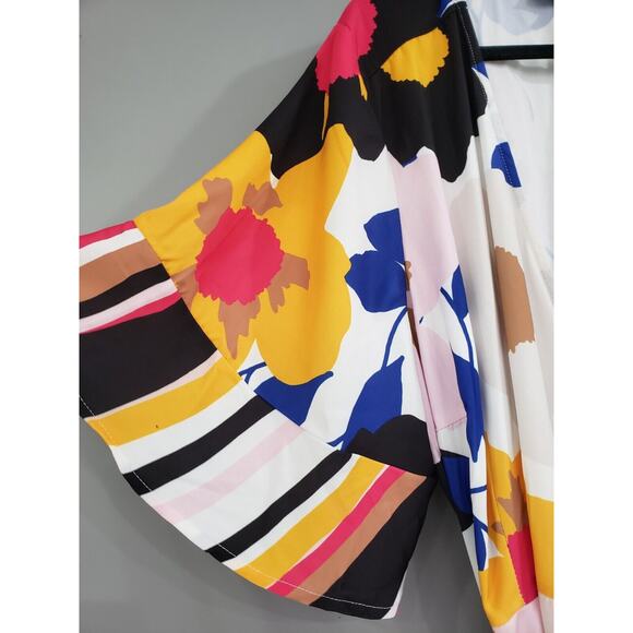 NEW Eloquii Women's Plus Color Block Floral Wrap Dress Gold Black Size 24‎ - Picture 2 of 7